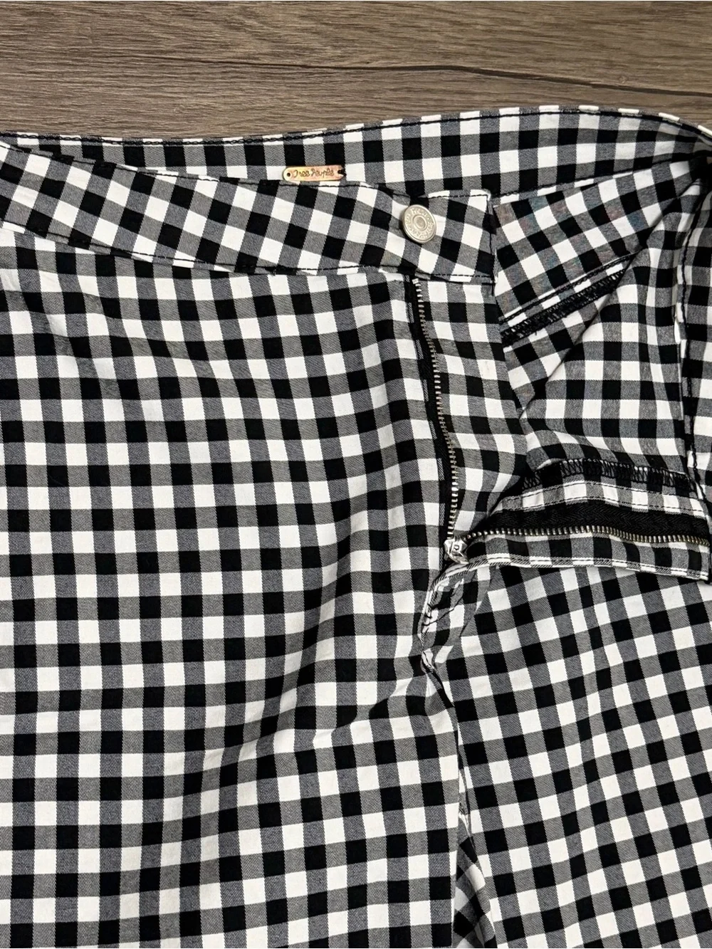 Free People Women's Gingham Pants Black White Sz 26